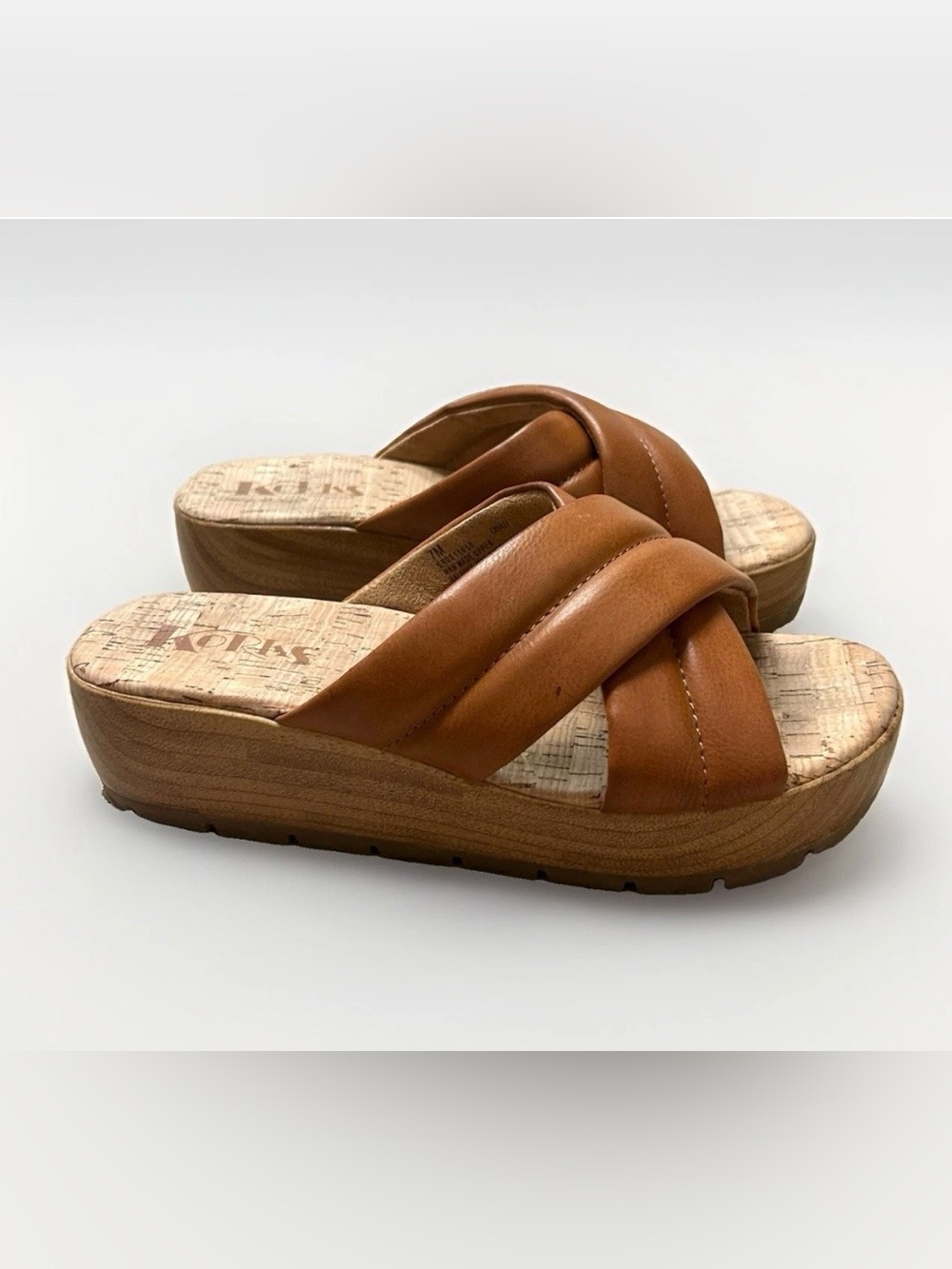 Korks Sandals Faithe Platform Wedge Slip On Tan Crossover Casual Women 7M Boho